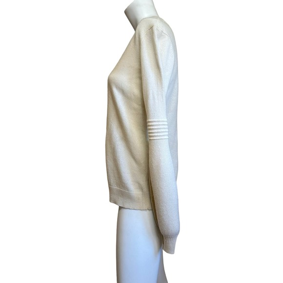 Aqua Cashmere From Bloomingdale's Cream Balloon Sleeves Sweater  sz S EUC - Picture 3 of 6